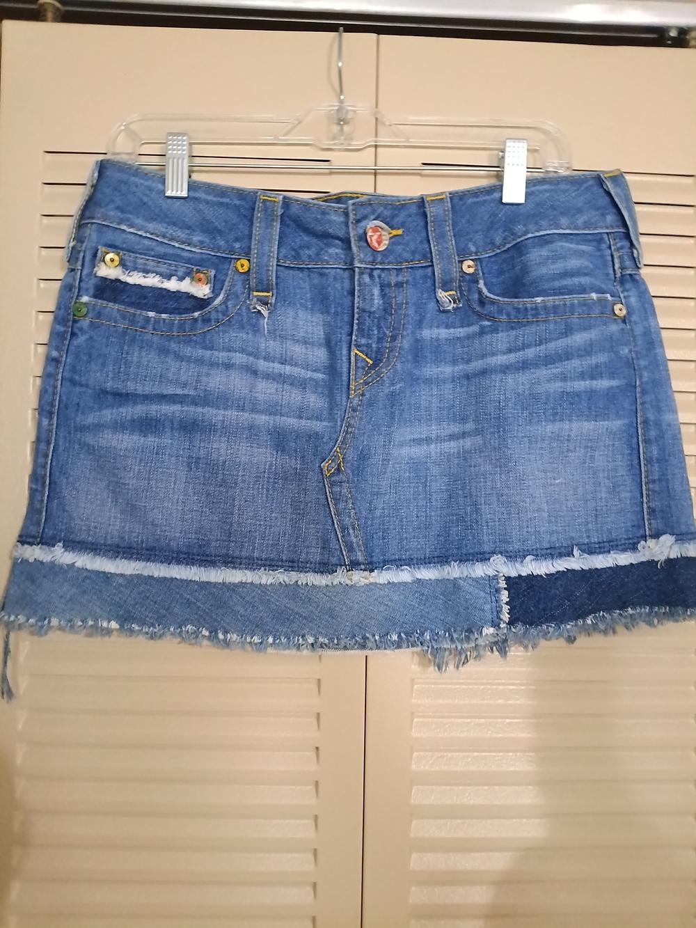 True Religion Blue Distressed Denim Mini Skirt
